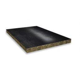 Czarna prostokątna płyta z wełny mineralnej przeznaczona do ochrony przeciwpożarowej, odpowiednia do różnych konstrukcji.