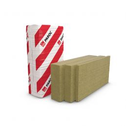 Pakiet zawierający beżowe bloki wełny mineralnej i pudełko marki Paroc z czerwono-białymi paskami.
