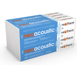 Pakiet płyt polistyrenowych Neotherm Neoacoustic 050 w kolorach białym i niebieskim.
