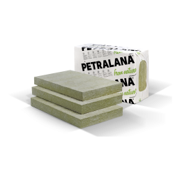 Jasnoszare płyty z wełny mineralnej zapakowane w białe pudełko z napisem 