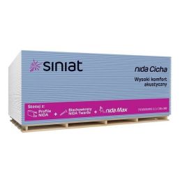 Pakiet płyt gipsowo-kartonowych Siniat o białym i fioletowym wzorze, przeznaczony do zastosowań extra trudnoakustycznych DFH1IR 12.5x1200x2600.